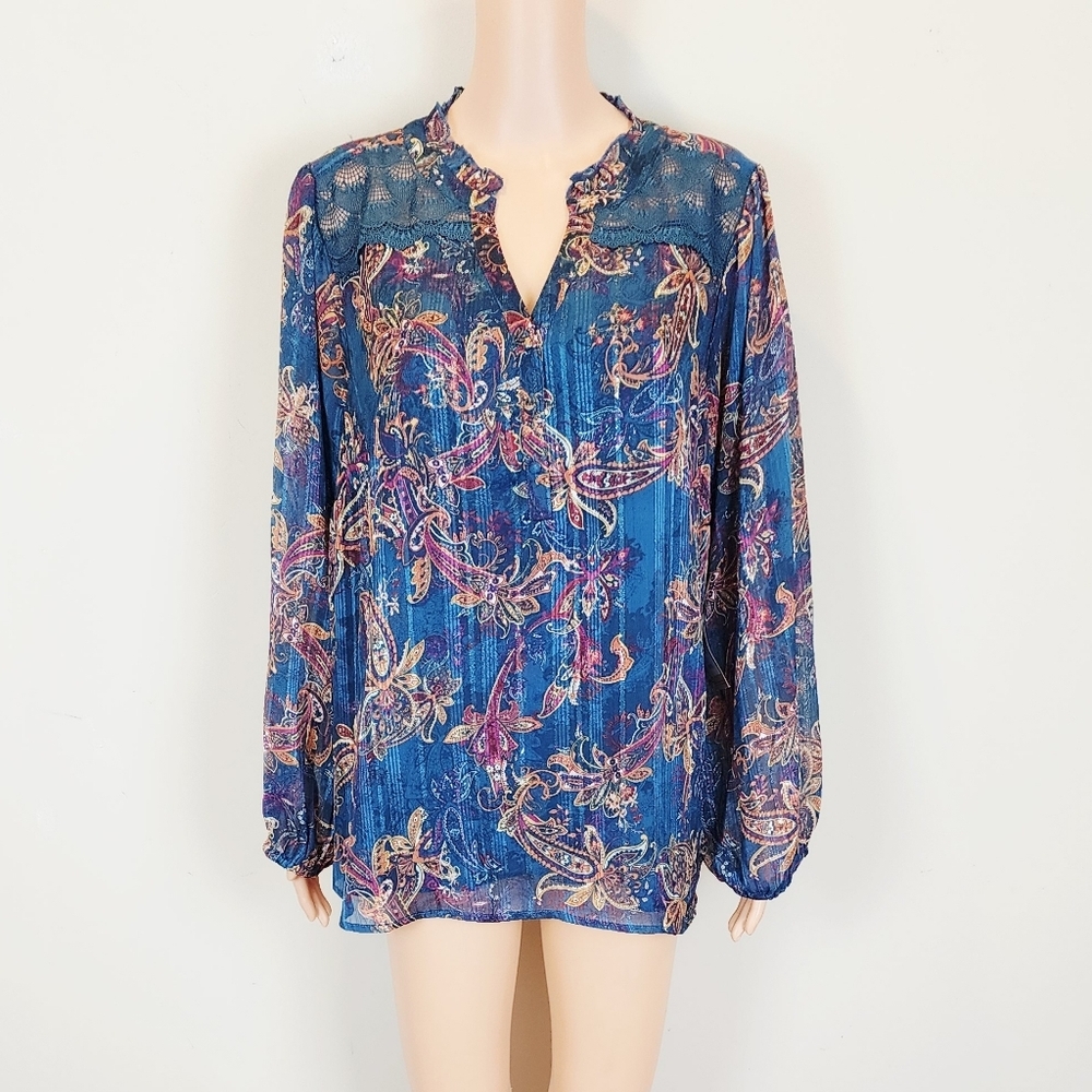 Frye & CO. Deep Dive Combo Long Sleeve V-Neck Blouse